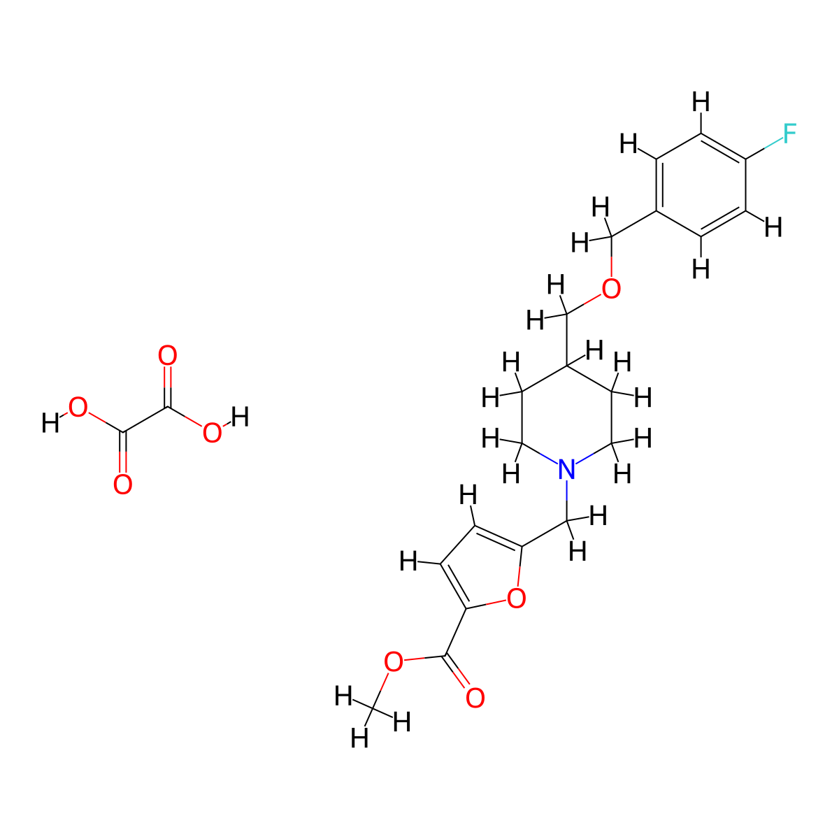 Methyl 5-((4-(((4-fluorobenzyl)oxy)methyl)piperidin-1-yl)methyl)furan-2-carboxylate oxalate molecular structure, CAS 1396685-05-4