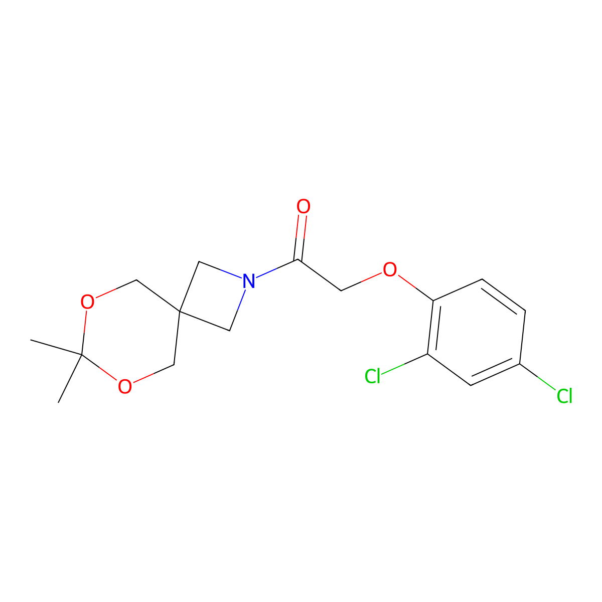 2-(2,4-Dichlorophenoxy)-1-(7,7-dimethyl-6,8-dioxa-2-azaspiro[3.5]nonan-2-yl)ethanone molecular structure, CAS 1396685-06-5