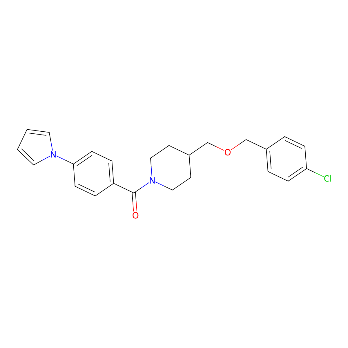(4-(1H-pyrrol-1-yl)phenyl)(4-(((4-chlorobenzyl)oxy)methyl)piperidin-1-yl)methanone molecular structure, CAS 1396685-10-1