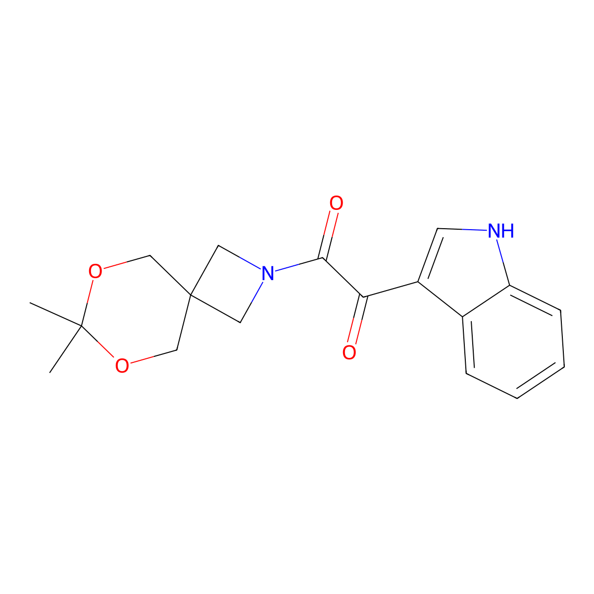 1-{7,7-dimethyl-6,8-dioxa-2-azaspiro[3.5]nonan-2-yl}-2-(1H-indol-3-yl)ethane-1,2-dione molecular structure, CAS 1396685-13-4