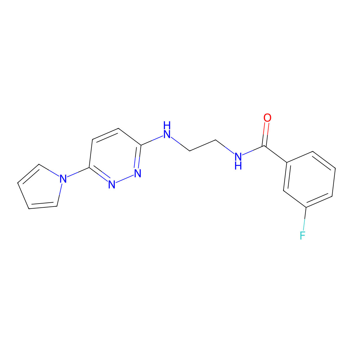 N-(2-((6-(1H-pyrrol-1-yl)pyridazin-3-yl)amino)ethyl)-3-fluorobenzamide molecular structure, CAS 1396685-14-5