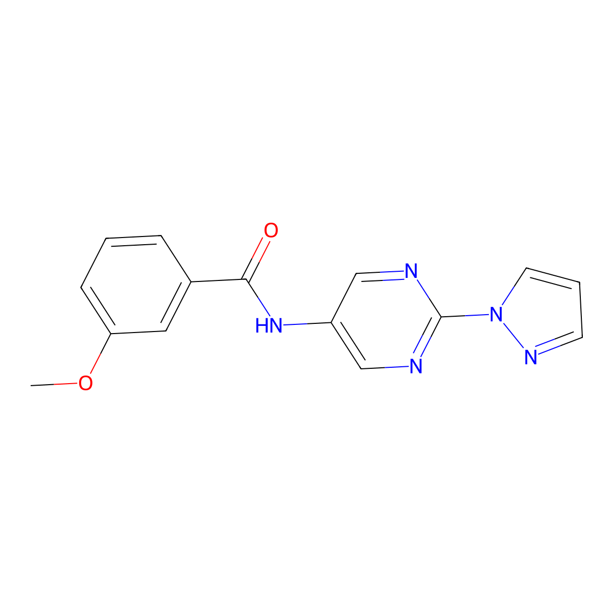 3-methoxy-N-[2-(1H-pyrazol-1-yl)pyrimidin-5-yl]benzamide molecular structure, CAS 1396685-17-8