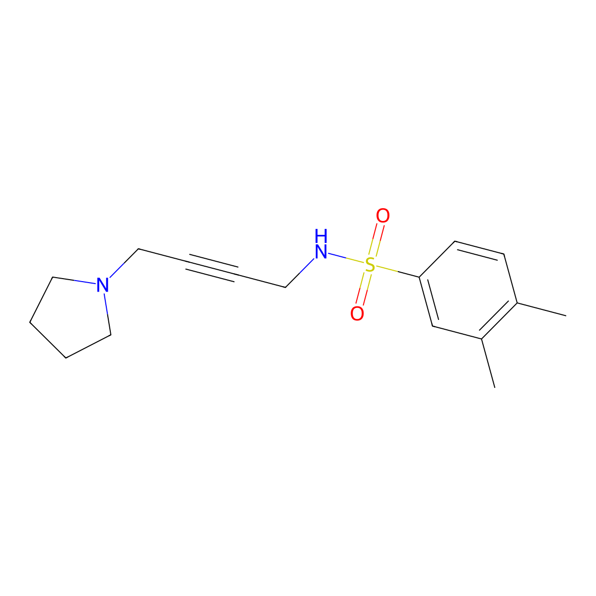 3,4-dimethyl-N-(4-(pyrrolidin-1-yl)but-2-yn-1-yl)benzenesulfonamide molecular structure, CAS 1396685-18-9