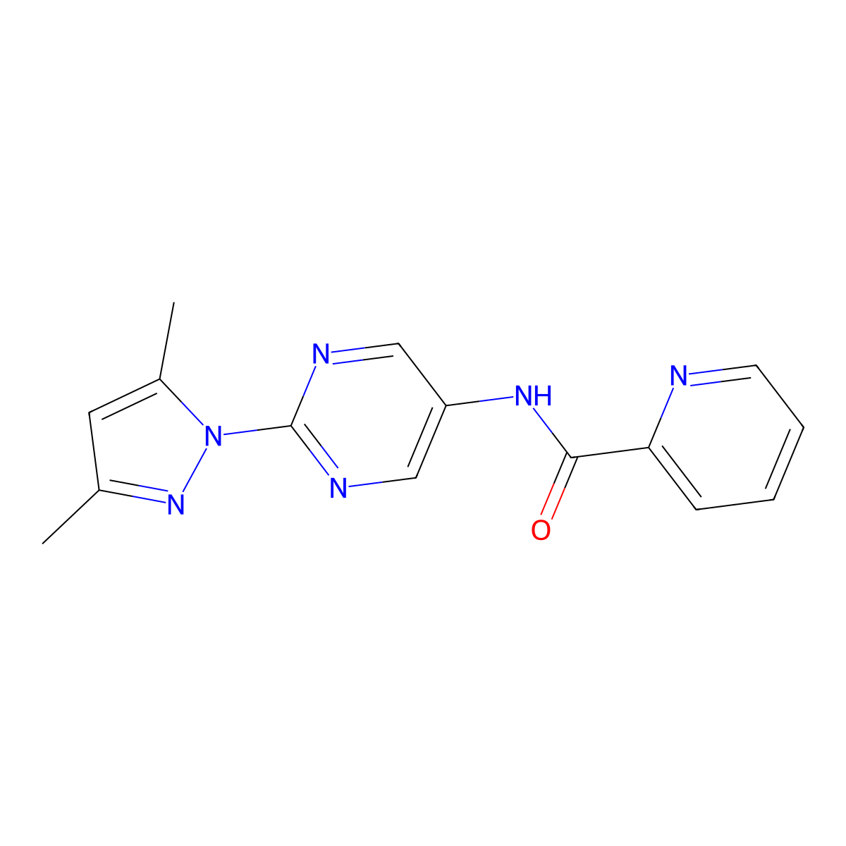 N-(2-(3,5-dimethyl-1H-pyrazol-1-yl)pyrimidin-5-yl)picolinamide molecular structure, CAS 1396685-29-2