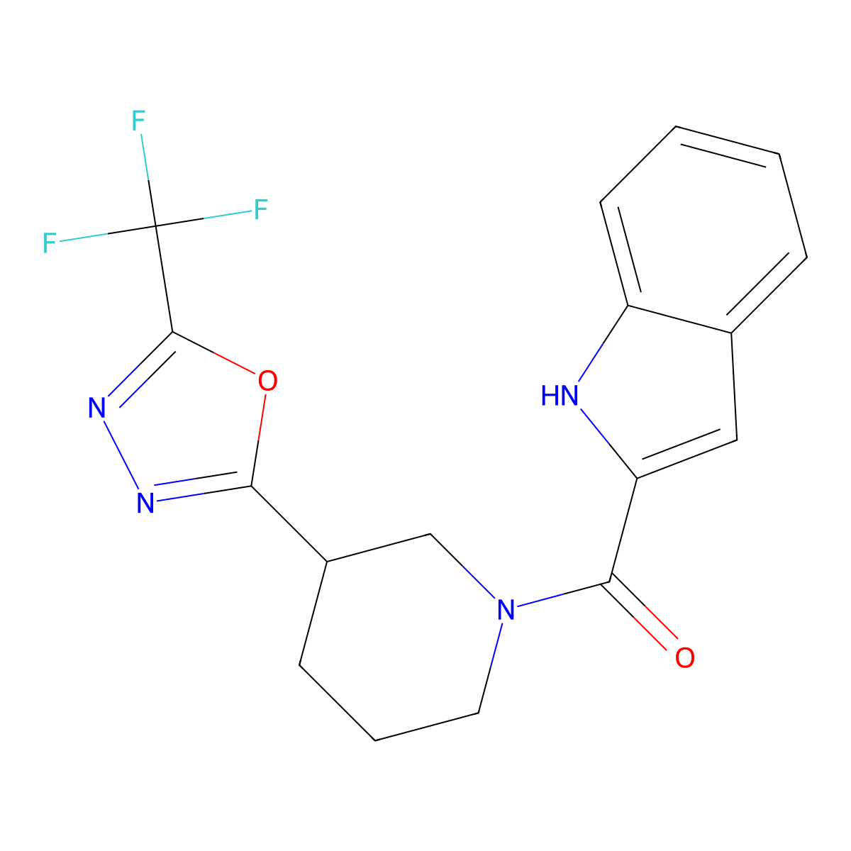 (1H-indol-2-yl)(3-(5-(trifluoromethyl)-1,3,4-oxadiazol-2-yl)piperidin-1-yl)methanone molecular structure, CAS 1396685-30-5