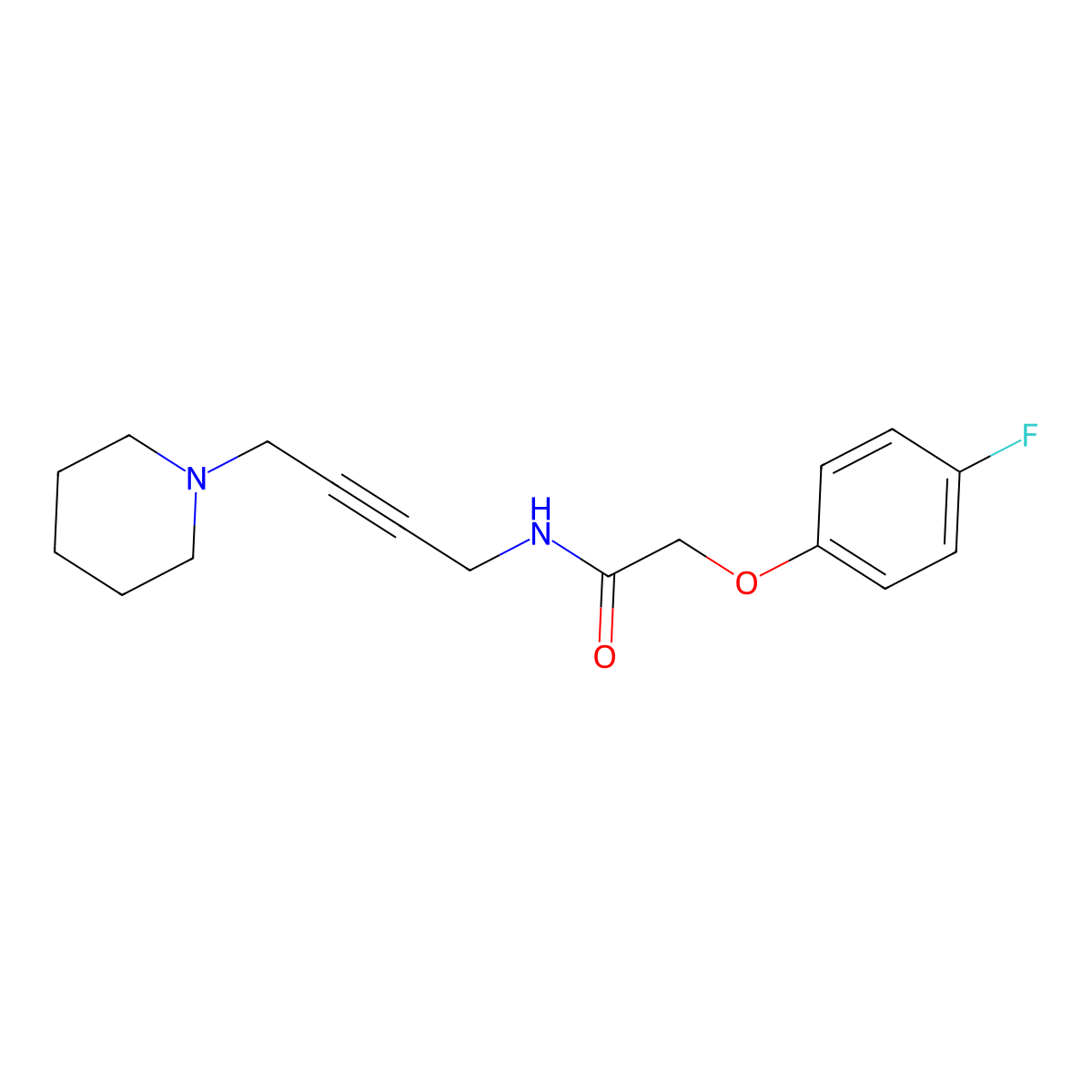 2-(4-fluorophenoxy)-N-[4-(piperidin-1-yl)but-2-yn-1-yl]acetamide molecular structure, CAS 1396685-32-7