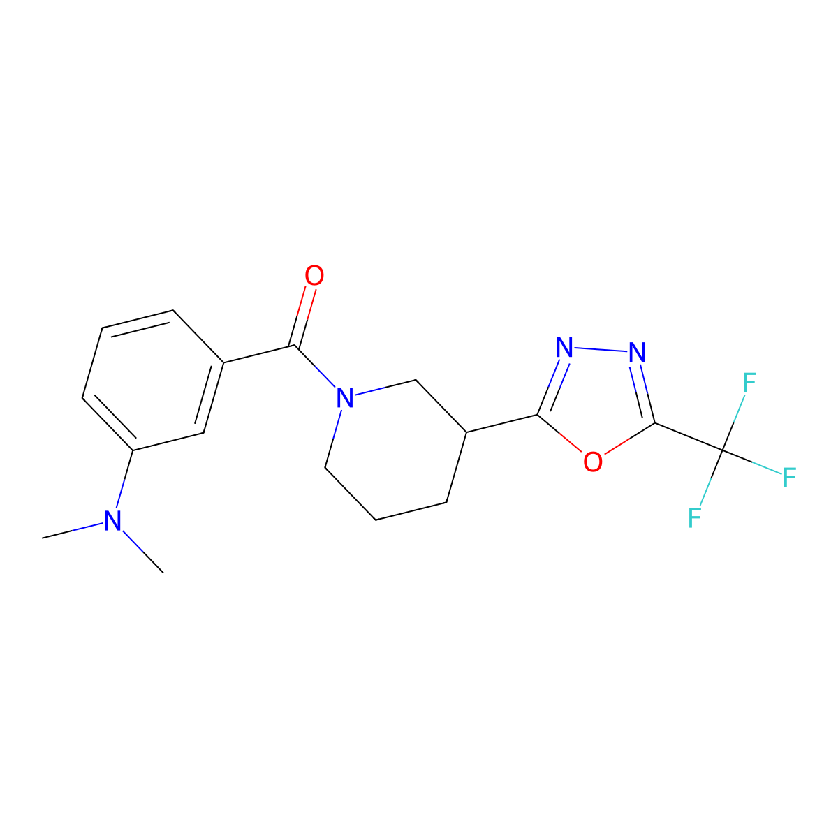 (3-(Dimethylamino)phenyl)(3-(5-(trifluoromethyl)-1,3,4-oxadiazol-2-yl)piperidin-1-yl)methanone molecular structure, CAS 1396685-39-4