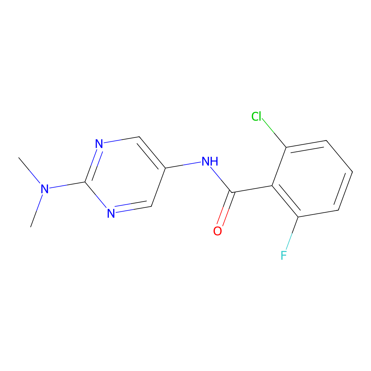 2-chloro-N-[2-(dimethylamino)pyrimidin-5-yl]-6-fluorobenzamide molecular structure, CAS 1396685-41-8