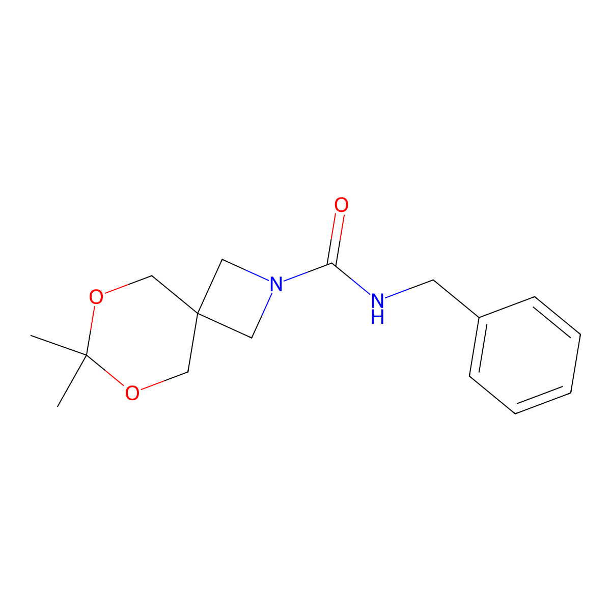 N-benzyl-7,7-dimethyl-6,8-dioxa-2-azaspiro[3.5]nonane-2-carboxamide molecular structure, CAS 1396685-43-0