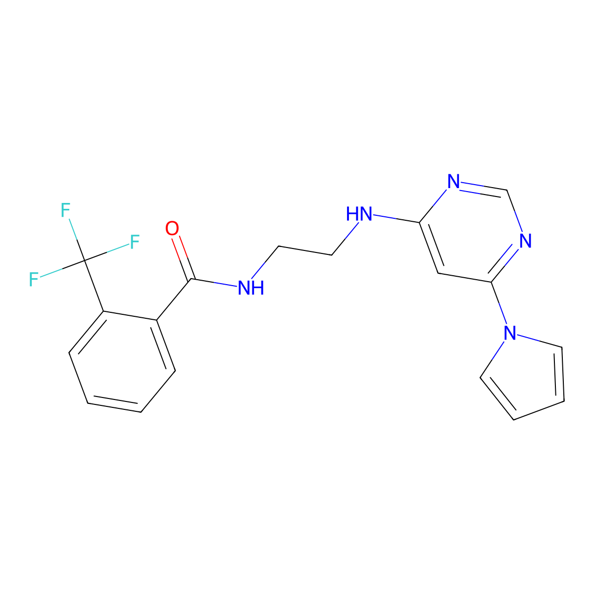 N-(2-{[6-(1H-pyrrol-1-yl)pyrimidin-4-yl]amino}ethyl)-2-(trifluoromethyl)benzamide molecular structure, CAS 1396685-44-1
