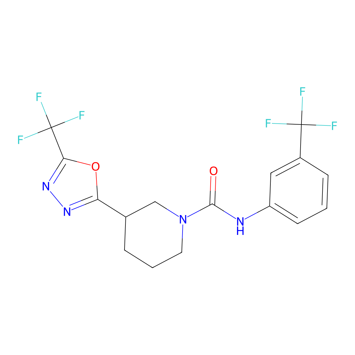 3-[5-(trifluoromethyl)-1,3,4-oxadiazol-2-yl]-N-[3-(trifluoromethyl)phenyl]piperidine-1-carboxamide molecular structure, CAS 1396685-46-3