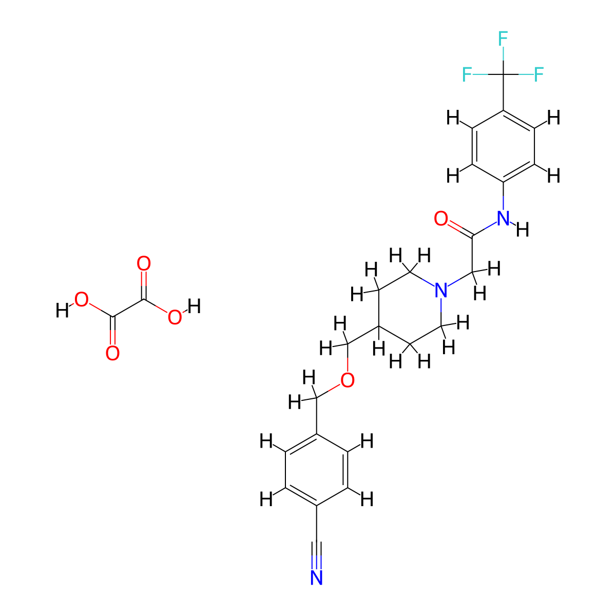 2-(4-(((4-cyanobenzyl)oxy)methyl)piperidin-1-yl)-N-(4-(trifluoromethyl)phenyl)acetamide oxalate molecular structure, CAS 1396685-50-9