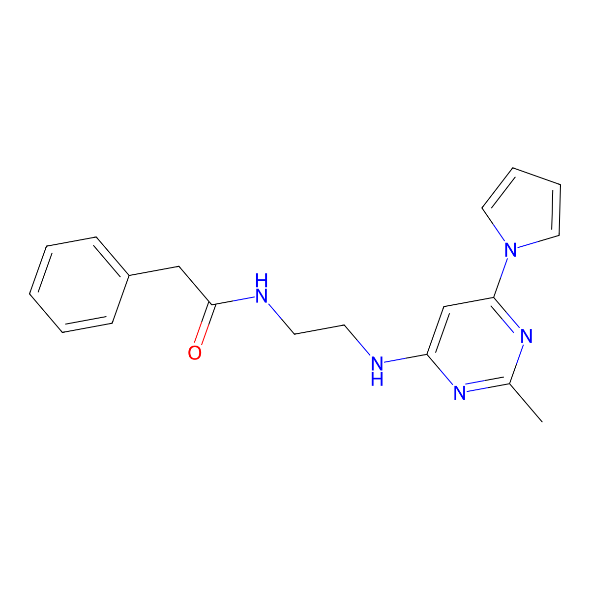 N-(2-{[2-methyl-6-(1H-pyrrol-1-yl)pyrimidin-4-yl]amino}ethyl)-2-phenylacetamide molecular structure, CAS 1396685-54-3
