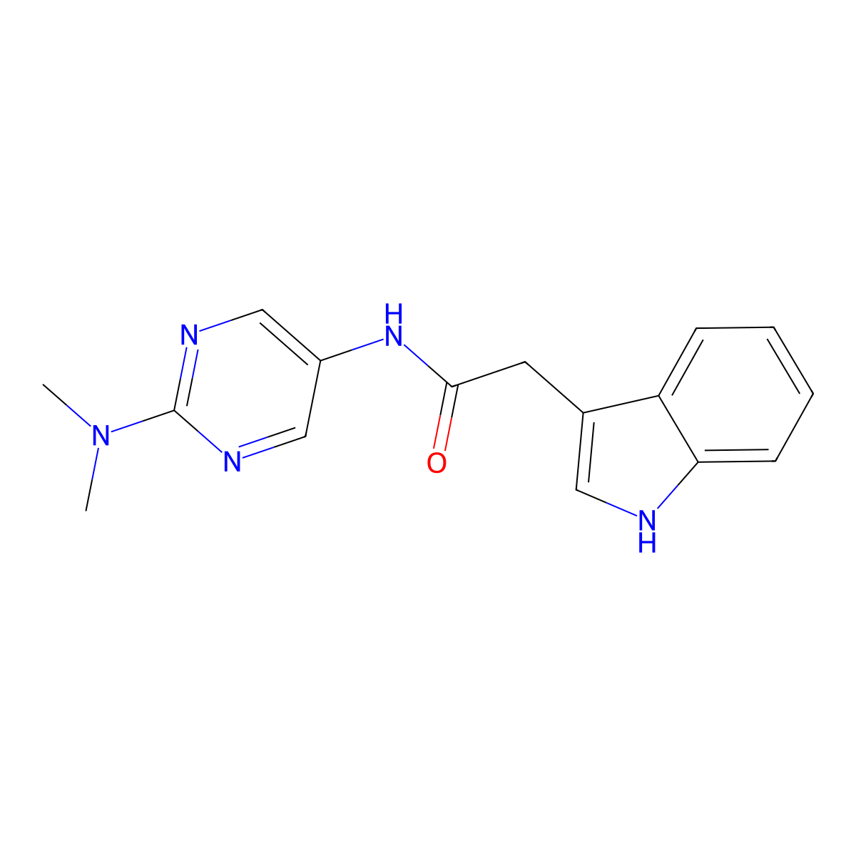 N-[2-(dimethylamino)pyrimidin-5-yl]-2-(1H-indol-3-yl)acetamide molecular structure, CAS 1396685-55-4