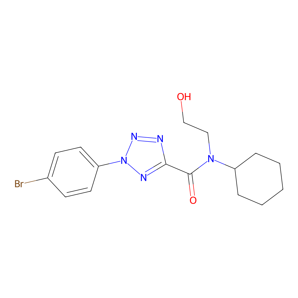 2-(4-bromophenyl)-N-cyclohexyl-N-(2-hydroxyethyl)-2H-tetrazole-5-carboxamide molecular structure, CAS 1396685-56-5