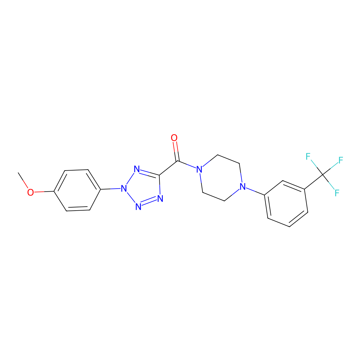 (2-(4-methoxyphenyl)-2H-tetrazol-5-yl)(4-(3-(trifluoromethyl)phenyl)piperazin-1-yl)methanone molecular structure, CAS 1396685-62-3