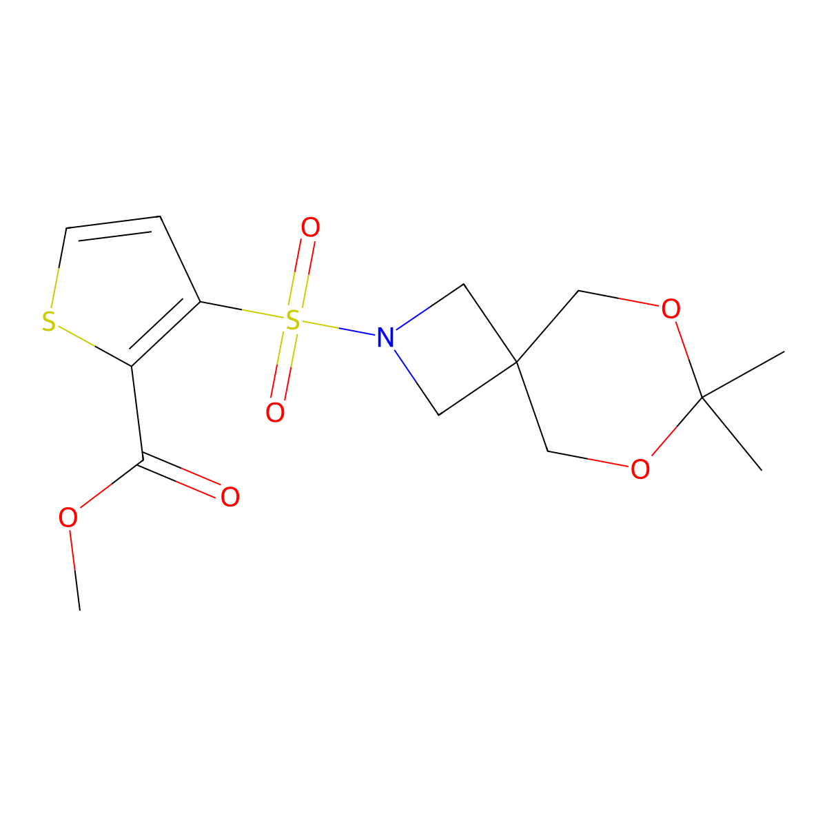 Methyl 3-((7,7-dimethyl-6,8-dioxa-2-azaspiro[3.5]nonan-2-yl)sulfonyl)thiophene-2-carboxylate molecular structure, CAS 1396685-65-6