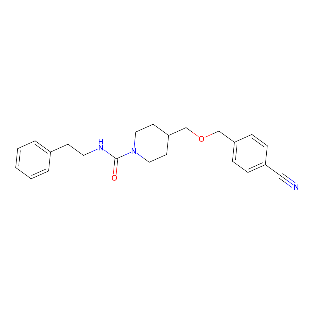 4-(((4-cyanobenzyl)oxy)methyl)-N-phenethylpiperidine-1-carboxamide molecular structure, CAS 1396685-66-7