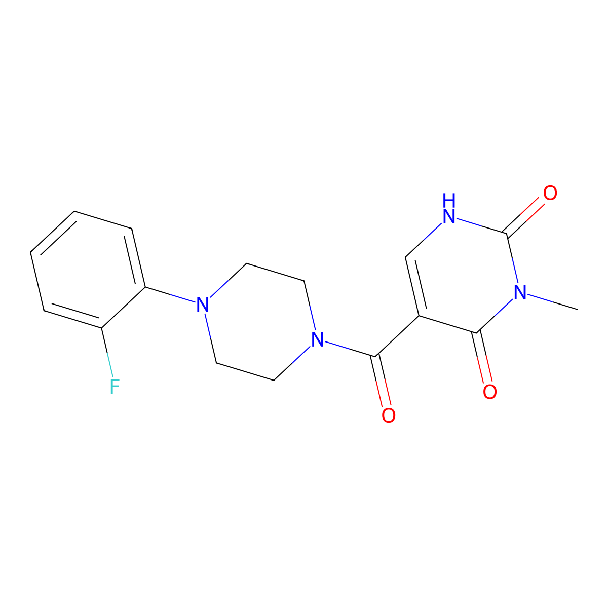 5-(4-(2-fluorophenyl)piperazine-1-carbonyl)-3-methylpyrimidine-2,4(1H,3H)-dione molecular structure, CAS 1396685-71-4