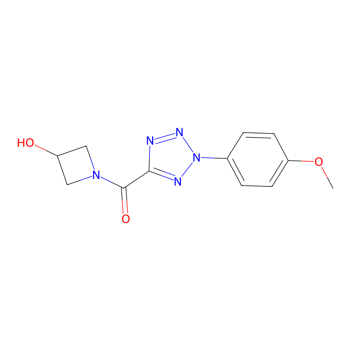 (3-hydroxyazetidin-1-yl)(2-(4-methoxyphenyl)-2H-tetrazol-5-yl)methanone molecular structure, CAS 1396685-75-8