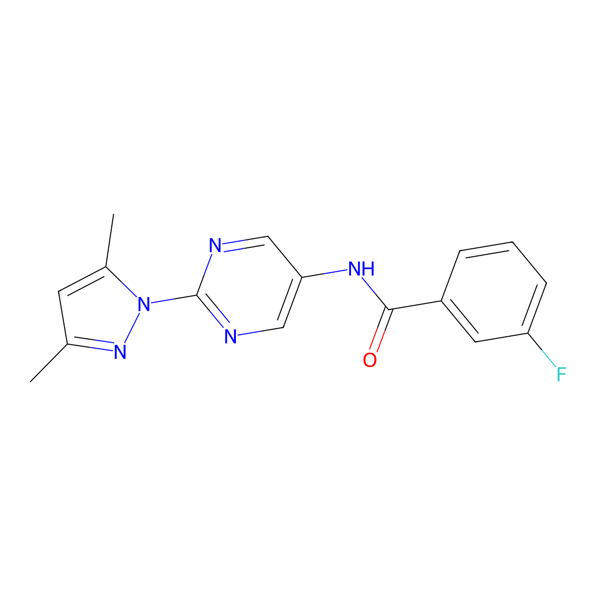 N-[2-(3,5-dimethyl-1H-pyrazol-1-yl)pyrimidin-5-yl]-3-fluorobenzamide molecular structure, CAS 1396685-76-9