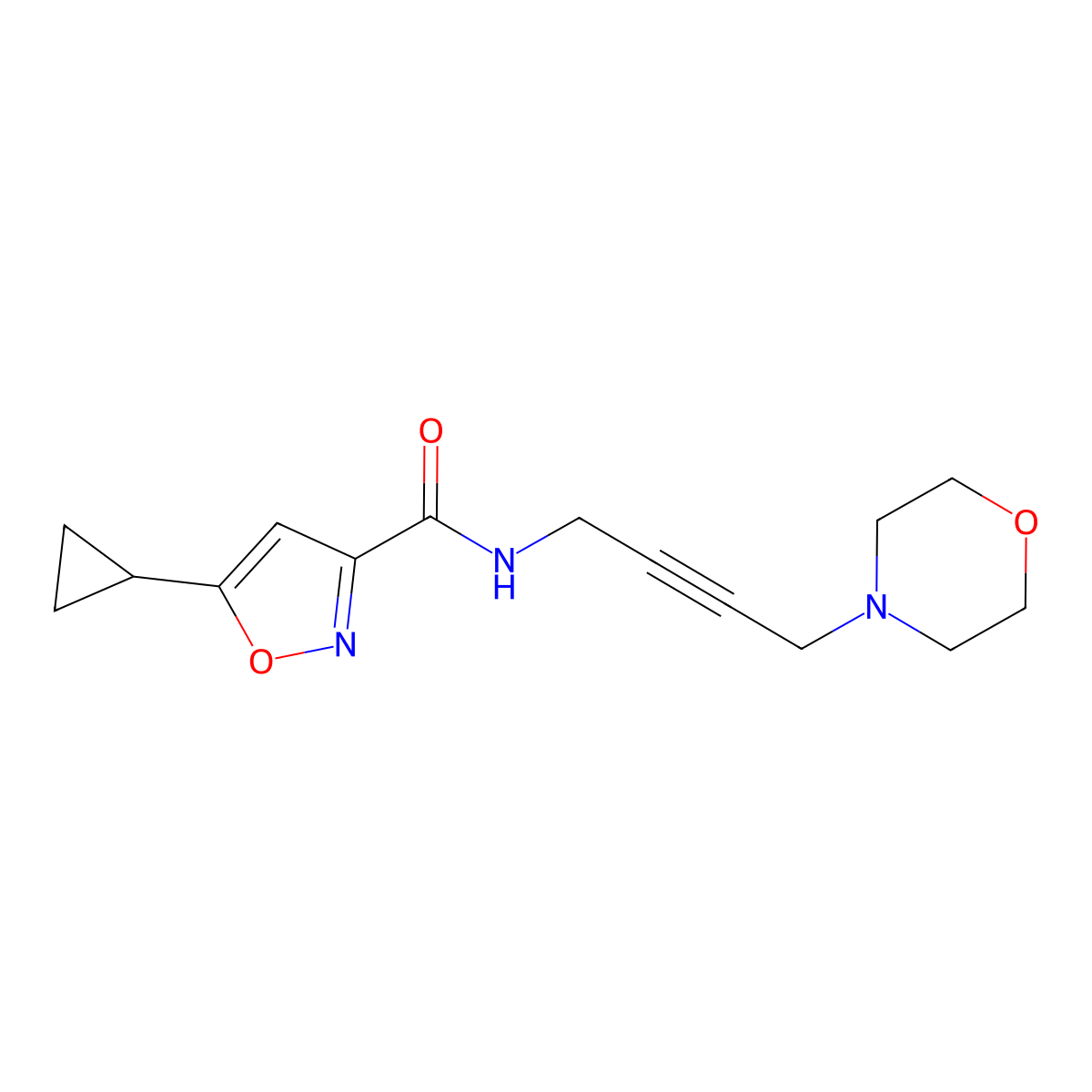 5-cyclopropyl-N-(4-morpholinobut-2-yn-1-yl)isoxazole-3-carboxamide molecular structure, CAS 1396685-79-2