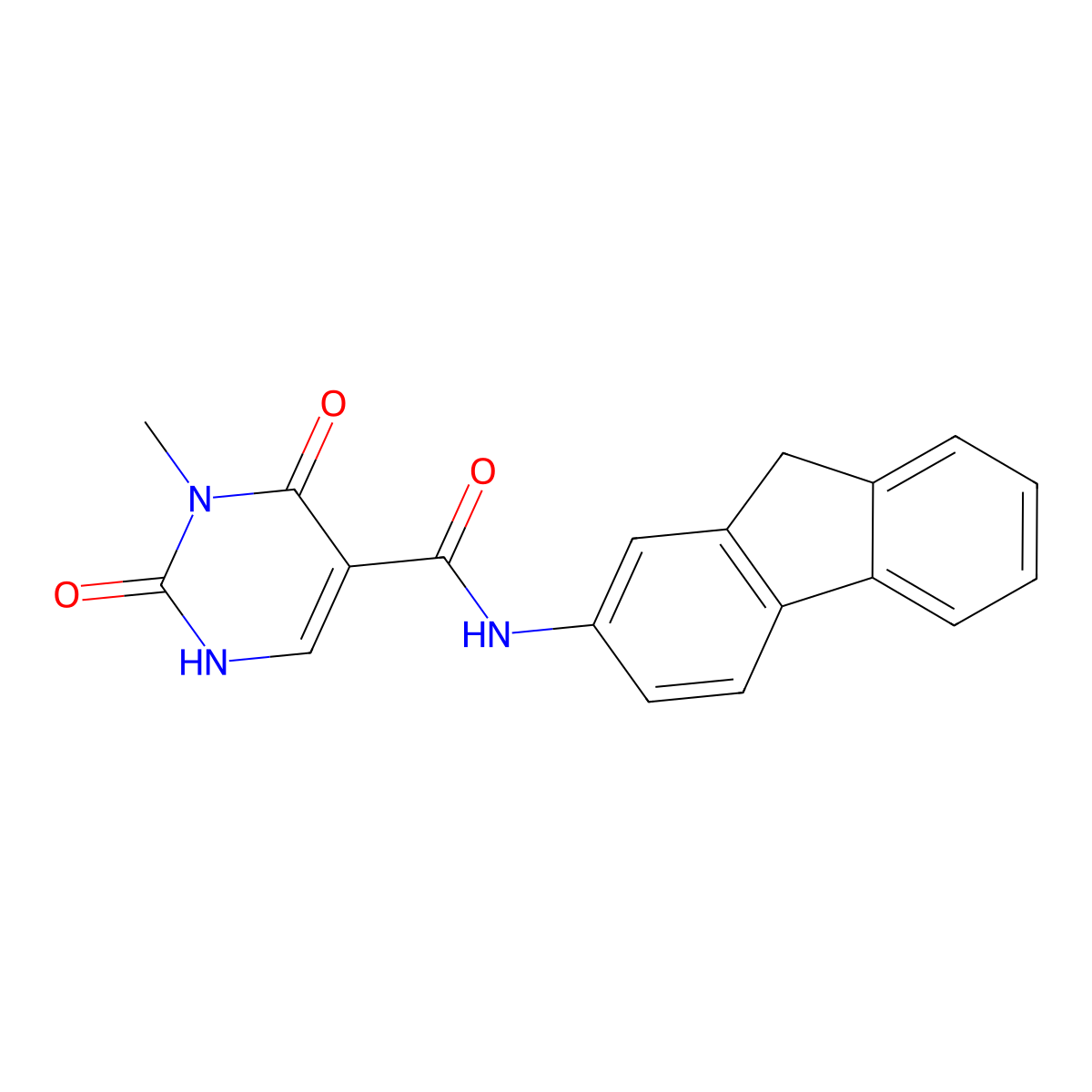 N-(9H-fluoren-2-yl)-3-methyl-2,4-dioxo-1,2,3,4-tetrahydropyrimidine-5-carboxamide molecular structure, CAS 1396685-80-5
