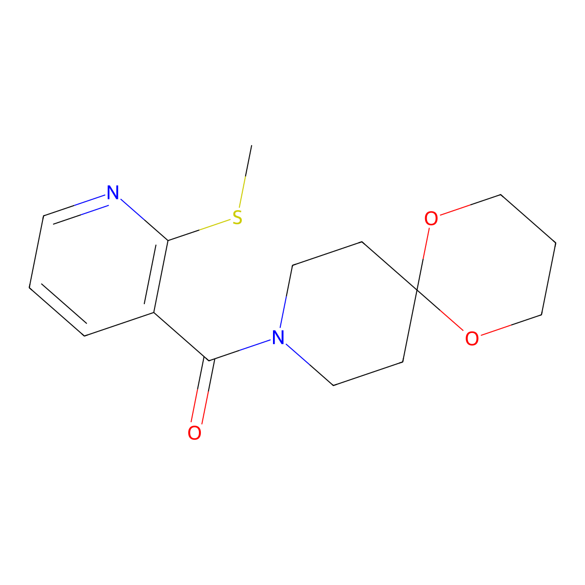 (2-(Methylthio)pyridin-3-yl)(1,5-dioxa-9-azaspiro[5.5]undecan-9-yl)methanone molecular structure, CAS 1396685-82-7