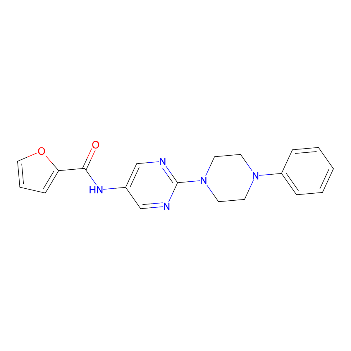 N-[2-(4-phenylpiperazin-1-yl)pyrimidin-5-yl]furan-2-carboxamide molecular structure, CAS 1396685-84-9