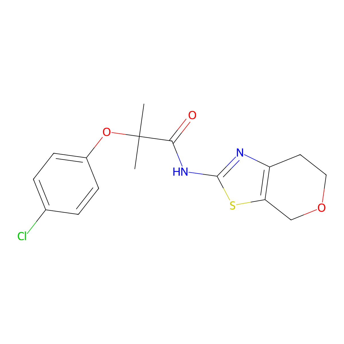 2-(4-chlorophenoxy)-N-(6,7-dihydro-4H-pyrano[4,3-d]thiazol-2-yl)-2-methylpropanamide molecular structure, CAS 1396685-85-0