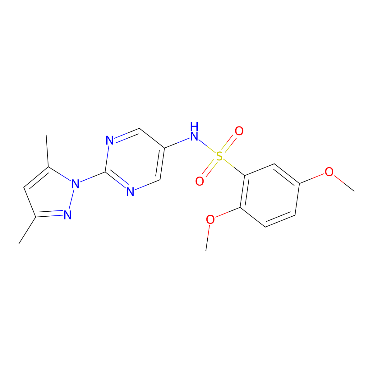 N-(2-(3,5-dimethyl-1H-pyrazol-1-yl)pyrimidin-5-yl)-2,5-dimethoxybenzenesulfonamide molecular structure, CAS 1396685-86-1