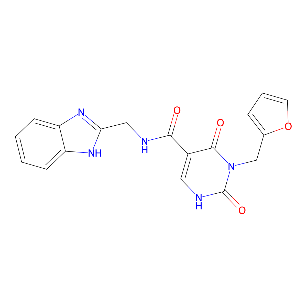 N-((1H-benzo[d]imidazol-2-yl)methyl)-3-(furan-2-ylmethyl)-2,4-dioxo-1,2,3,4-tetrahydropyrimidine-5-carboxamide molecular structure, CAS 1396685-88-3