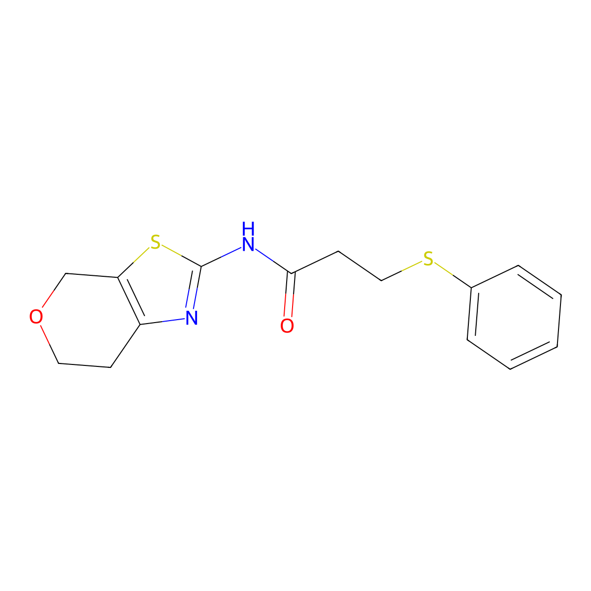 N-(6,7-dihydro-4H-pyrano[4,3-d]thiazol-2-yl)-3-(phenylthio)propanamide molecular structure, CAS 1396685-90-7