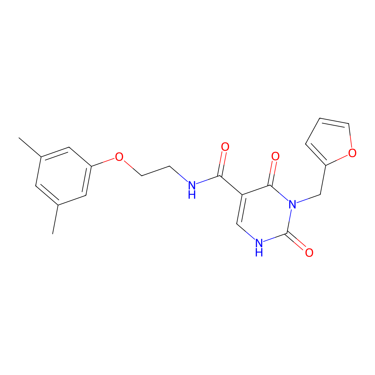 N-(2-(3,5-dimethylphenoxy)ethyl)-3-(furan-2-ylmethyl)-2,4-dioxo-1,2,3,4-tetrahydropyrimidine-5-carboxamide molecular structure, CAS 1396685-94-1