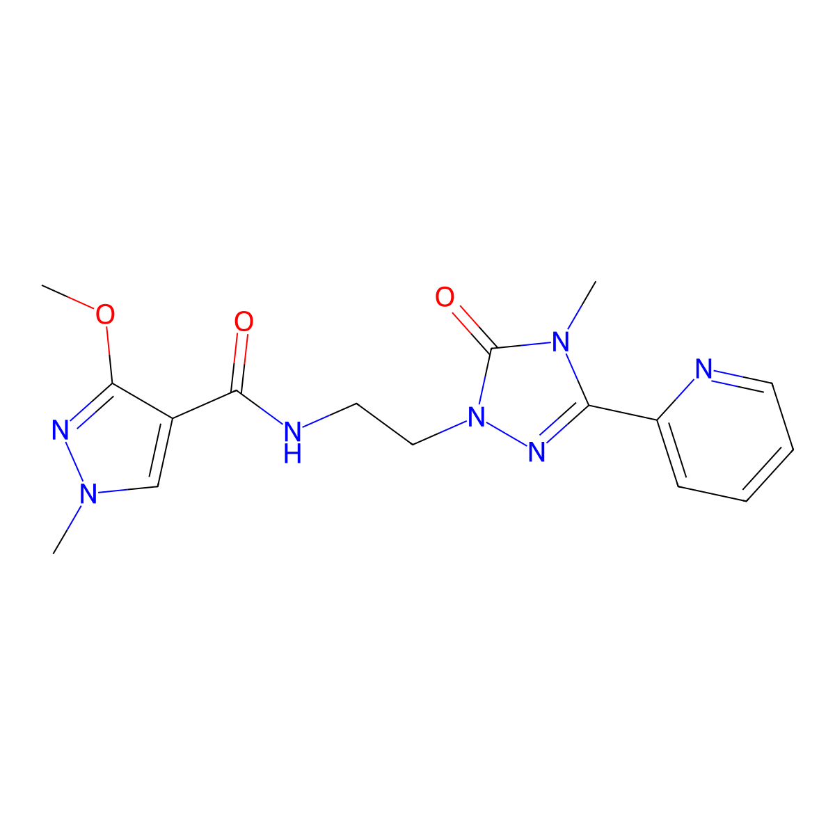 3-methoxy-1-methyl-N-{2-[4-methyl-5-oxo-3-(pyridin-2-yl)-4,5-dihydro-1H-1,2,4-triazol-1-yl]ethyl}-1H-pyrazole-4-carboxamide molecular structure, CAS 1396685-97-4