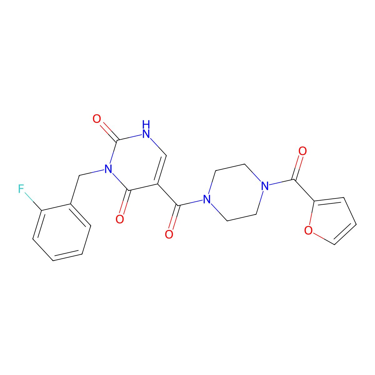 3-(2-fluorobenzyl)-5-(4-(furan-2-carbonyl)piperazine-1-carbonyl)pyrimidine-2,4(1H,3H)-dione molecular structure, CAS 1396686-00-2