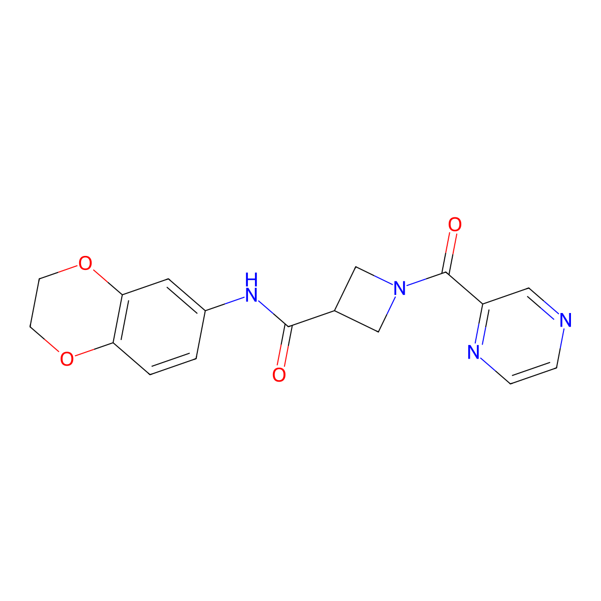 N-(2,3-dihydrobenzo[b][1,4]dioxin-6-yl)-1-(pyrazine-2-carbonyl)azetidine-3-carboxamide molecular structure, CAS 1396686-02-4