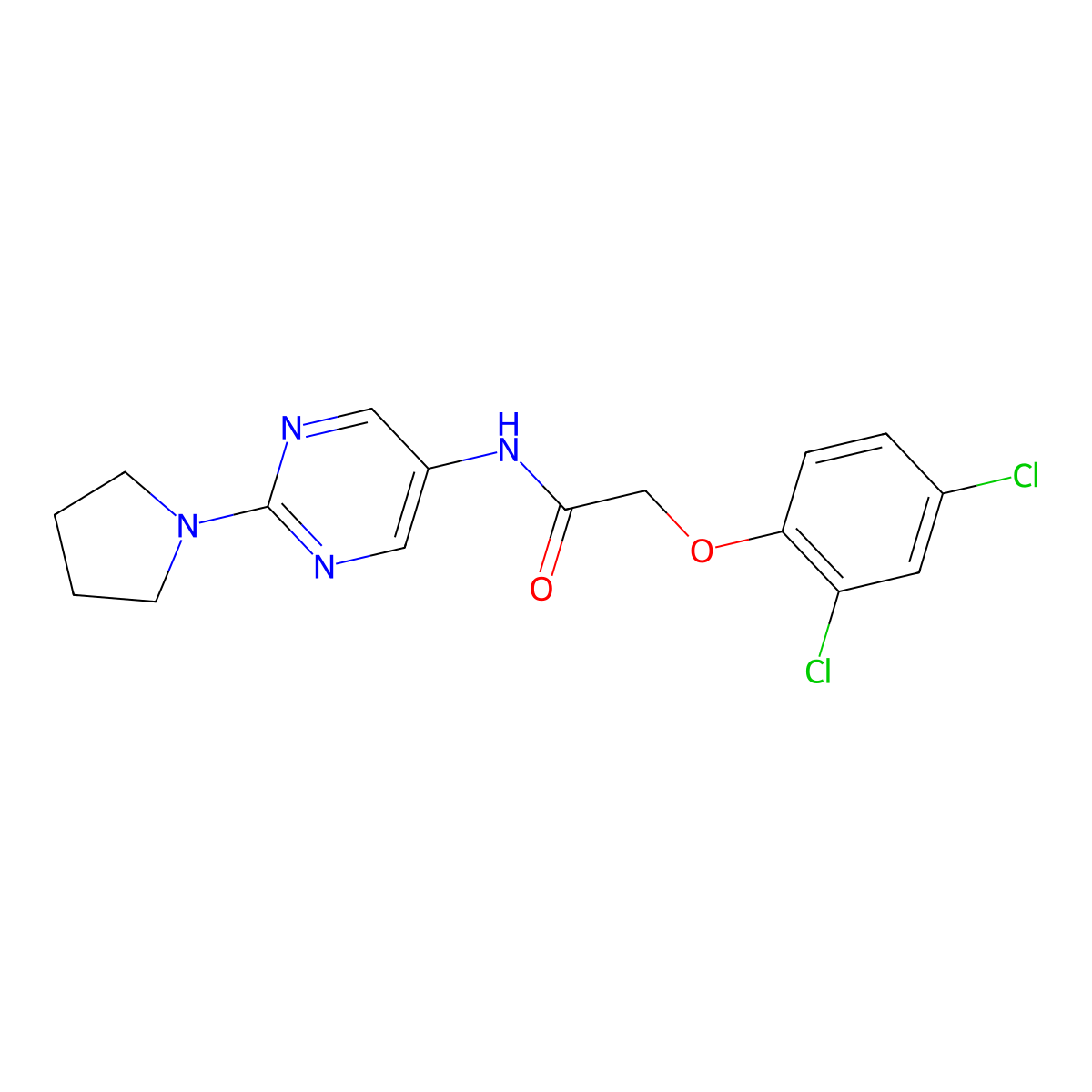 2-(2,4-dichlorophenoxy)-N-[2-(pyrrolidin-1-yl)pyrimidin-5-yl]acetamide molecular structure, CAS 1396686-06-8
