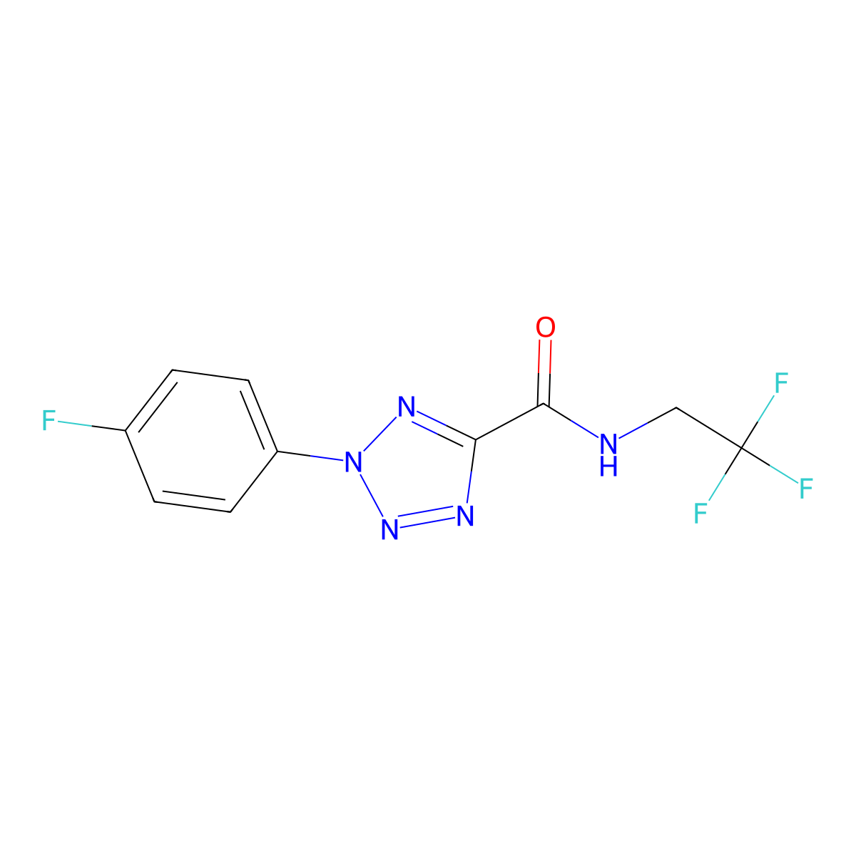 2-(4-fluorophenyl)-N-(2,2,2-trifluoroethyl)-2H-tetrazole-5-carboxamide molecular structure, CAS 1396686-08-0