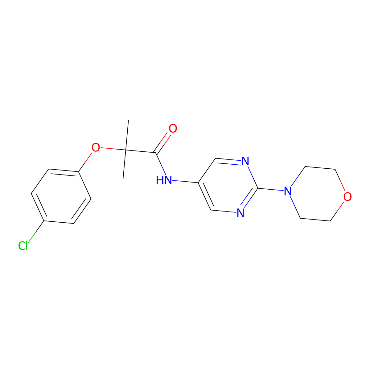2-(4-chlorophenoxy)-2-methyl-N-(2-morpholinopyrimidin-5-yl)propanamide molecular structure, CAS 1396686-11-5