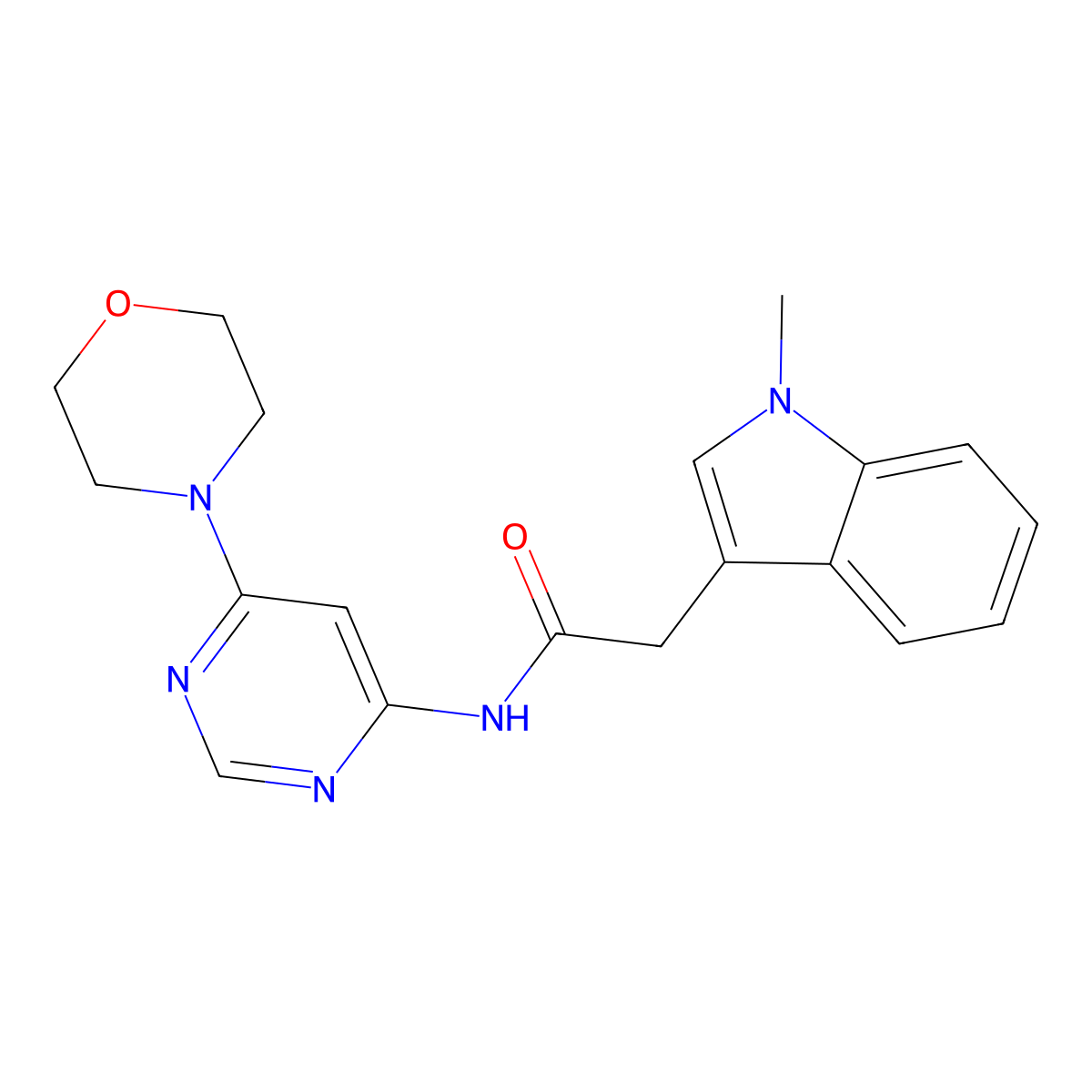 2-(1-methyl-1H-indol-3-yl)-N-(6-morpholinopyrimidin-4-yl)acetamide molecular structure, CAS 1396686-13-7