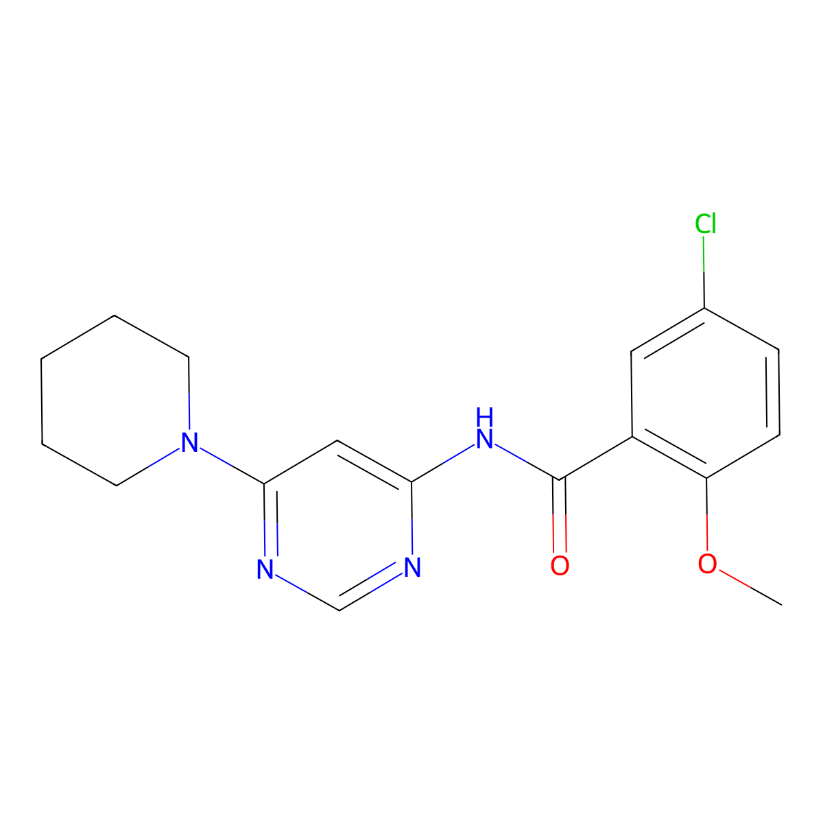5-chloro-2-methoxy-N-[6-(piperidin-1-yl)pyrimidin-4-yl]benzamide molecular structure, CAS 1396686-17-1