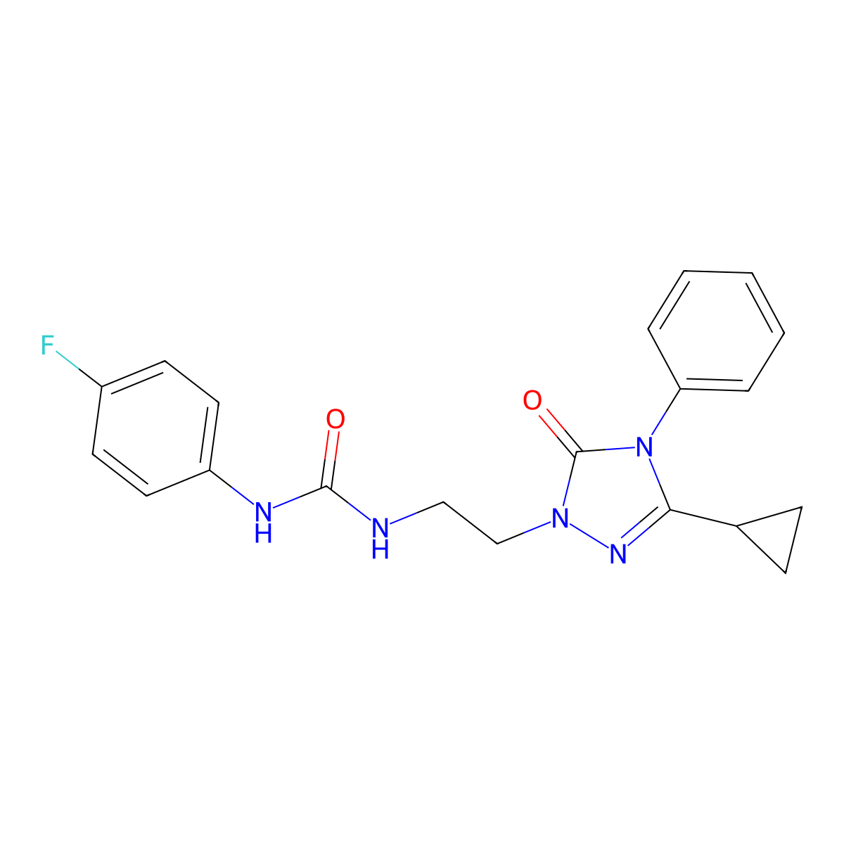 1-(2-(3-cyclopropyl-5-oxo-4-phenyl-4,5-dihydro-1H-1,2,4-triazol-1-yl)ethyl)-3-(4-fluorophenyl)urea molecular structure, CAS 1396686-18-2