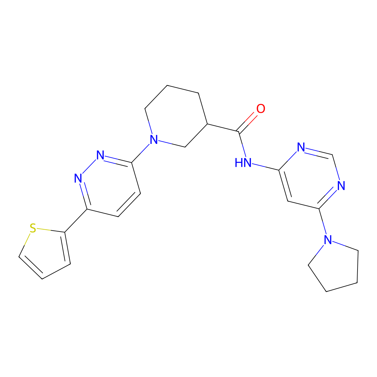 N-(6-(pyrrolidin-1-yl)pyrimidin-4-yl)-1-(6-(thiophen-2-yl)pyridazin-3-yl)piperidine-3-carboxamide molecular structure, CAS 1396686-36-4