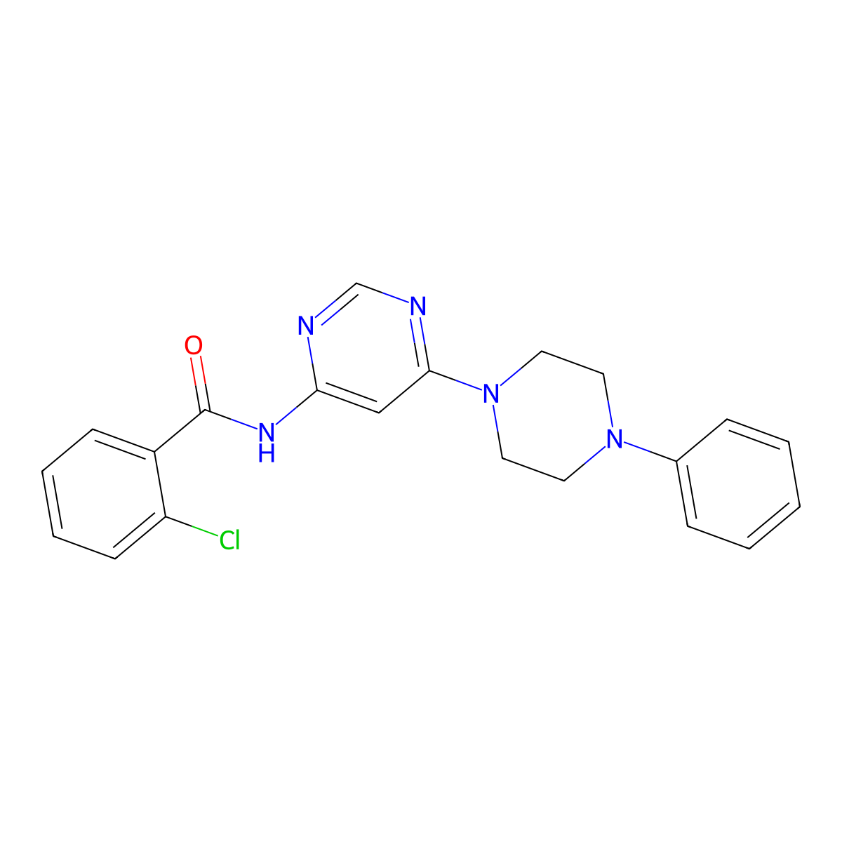 2-chloro-N-[6-(4-phenylpiperazin-1-yl)pyrimidin-4-yl]benzamide molecular structure, CAS 1396686-39-7