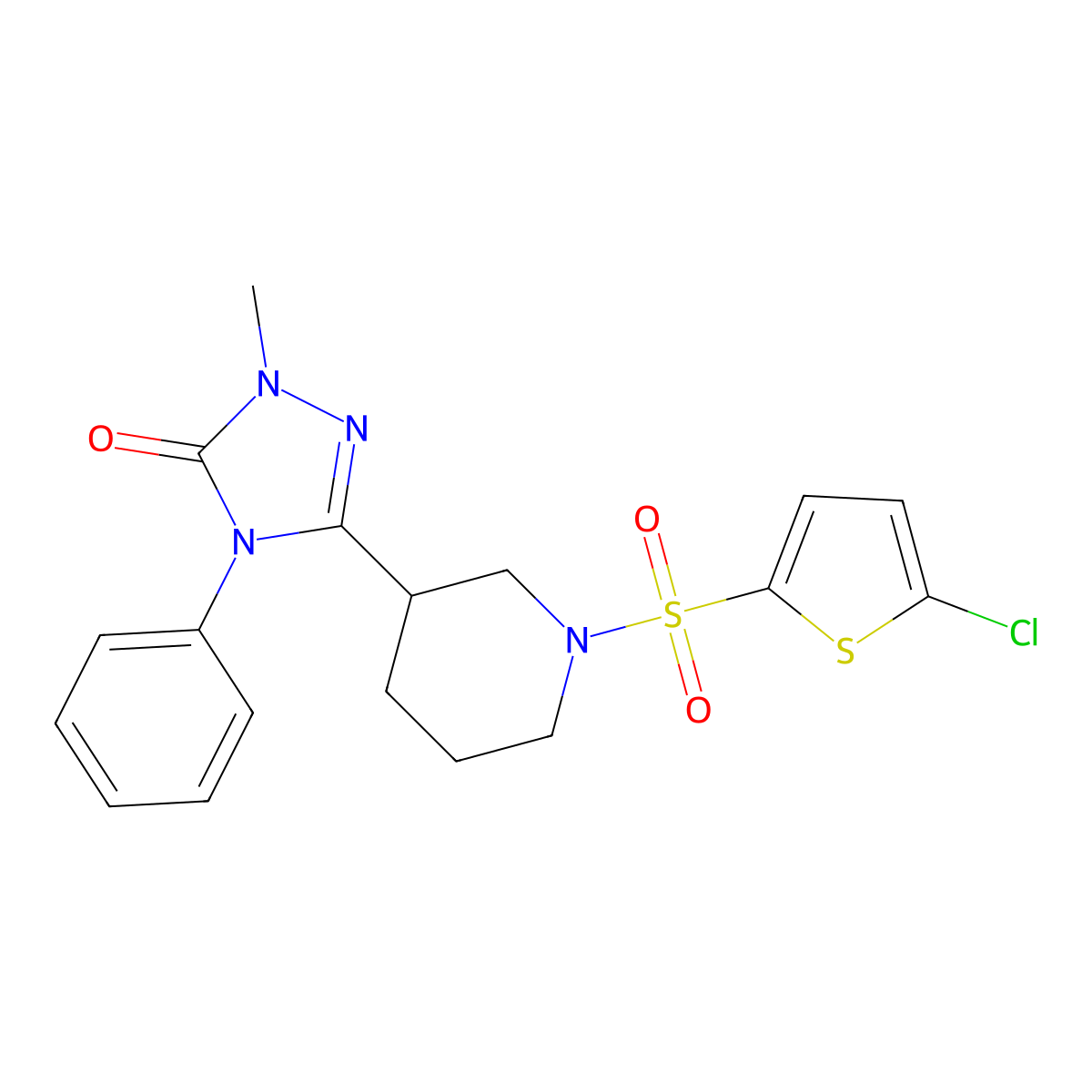 3-(1-((5-chlorothiophen-2-yl)sulfonyl)piperidin-3-yl)-1-methyl-4-phenyl-1H-1,2,4-triazol-5(4H)-one molecular structure, CAS 1396686-41-1