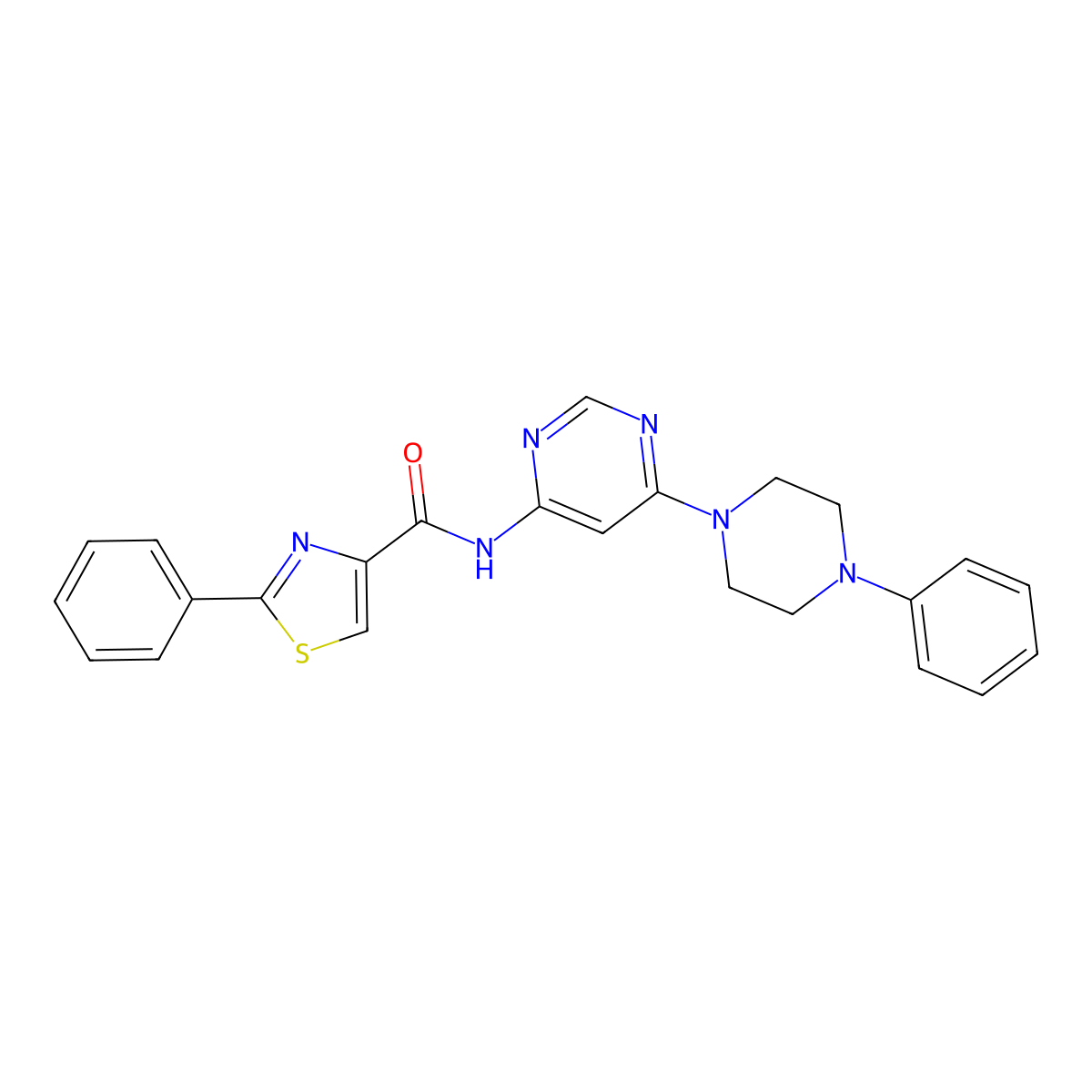 2-phenyl-N-(6-(4-phenylpiperazin-1-yl)pyrimidin-4-yl)thiazole-4-carboxamide molecular structure, CAS 1396686-42-2