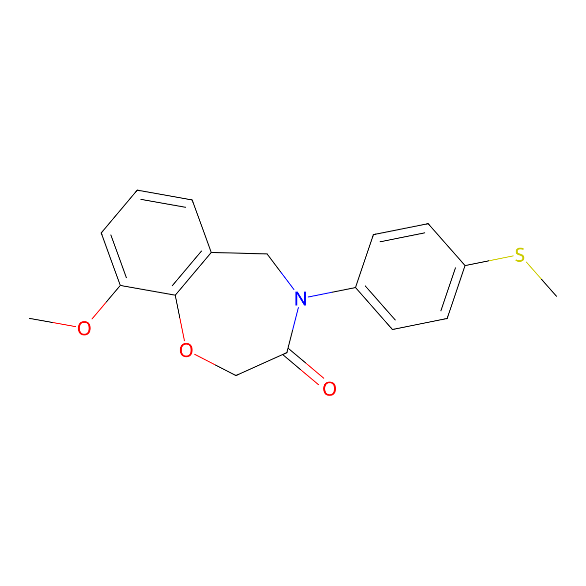 9-methoxy-4-(4-(methylthio)phenyl)-4,5-dihydrobenzo[f][1,4]oxazepin-3(2H)-one molecular structure, CAS 1396686-48-8