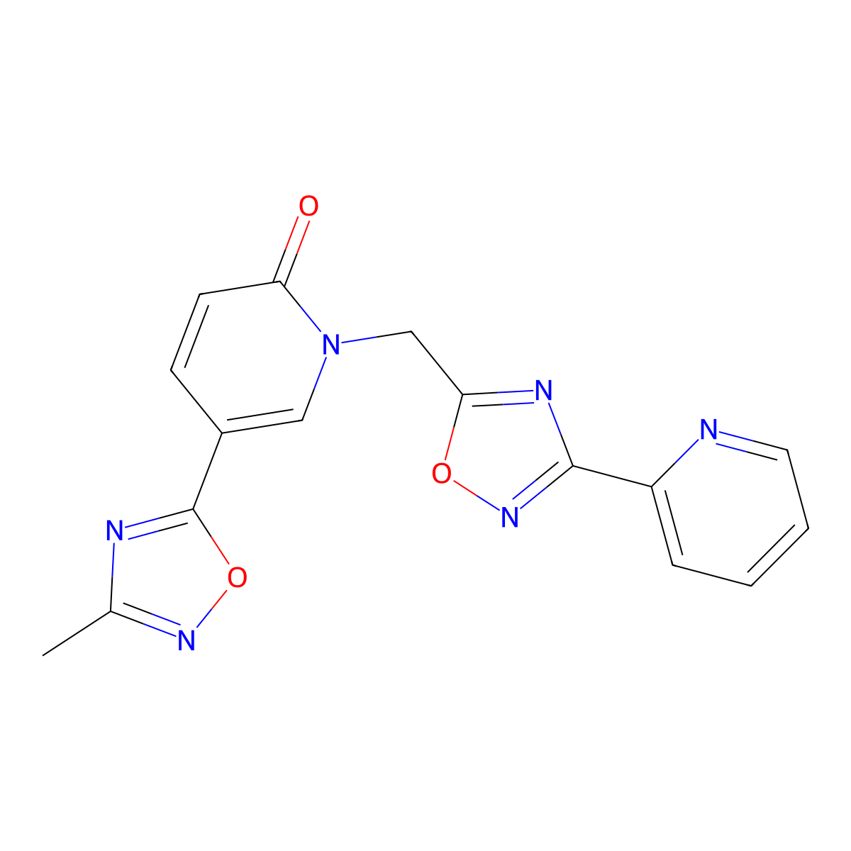 5-(3-methyl-1,2,4-oxadiazol-5-yl)-1-[(3-pyridin-2-yl-1,2,4-oxadiazol-5-yl)methyl]pyridin-2(1H)-one molecular structure, CAS 1396686-59-1