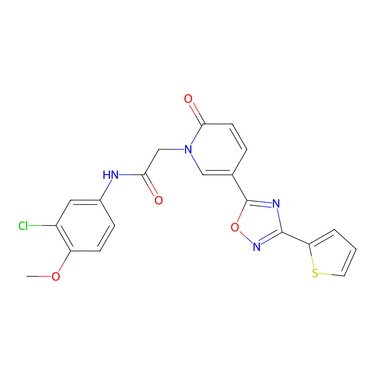 N-(3-chloro-4-methoxyphenyl)-2-(2-oxo-5-(3-(thiophen-2-yl)-1,2,4-oxadiazol-5-yl)pyridin-1(2H)-yl)acetamide molecular structure, CAS 1396686-60-4